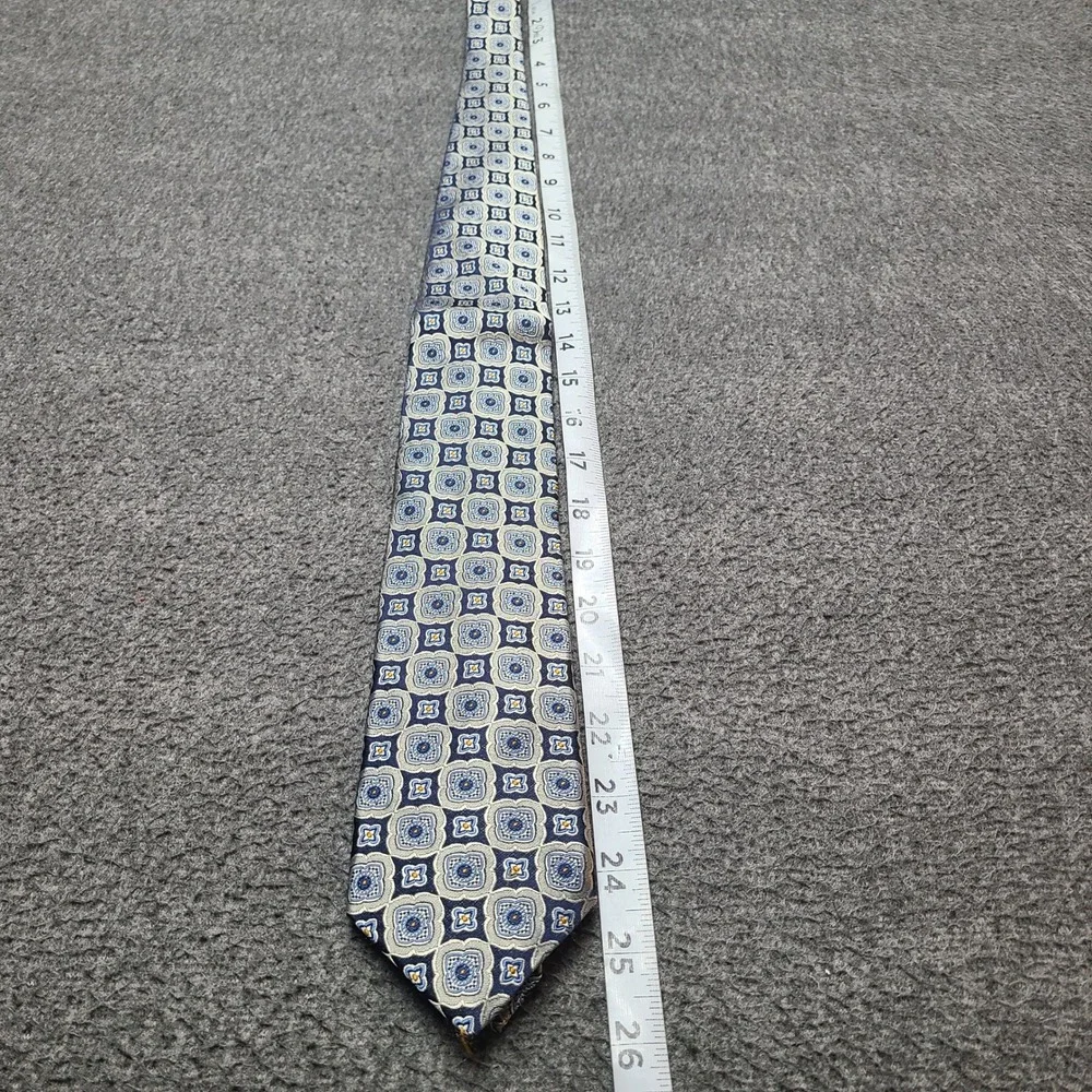 Bruno Piattelli Necktie Mens OS Blue Silver Excellent‎ Silk Geometric Medallion